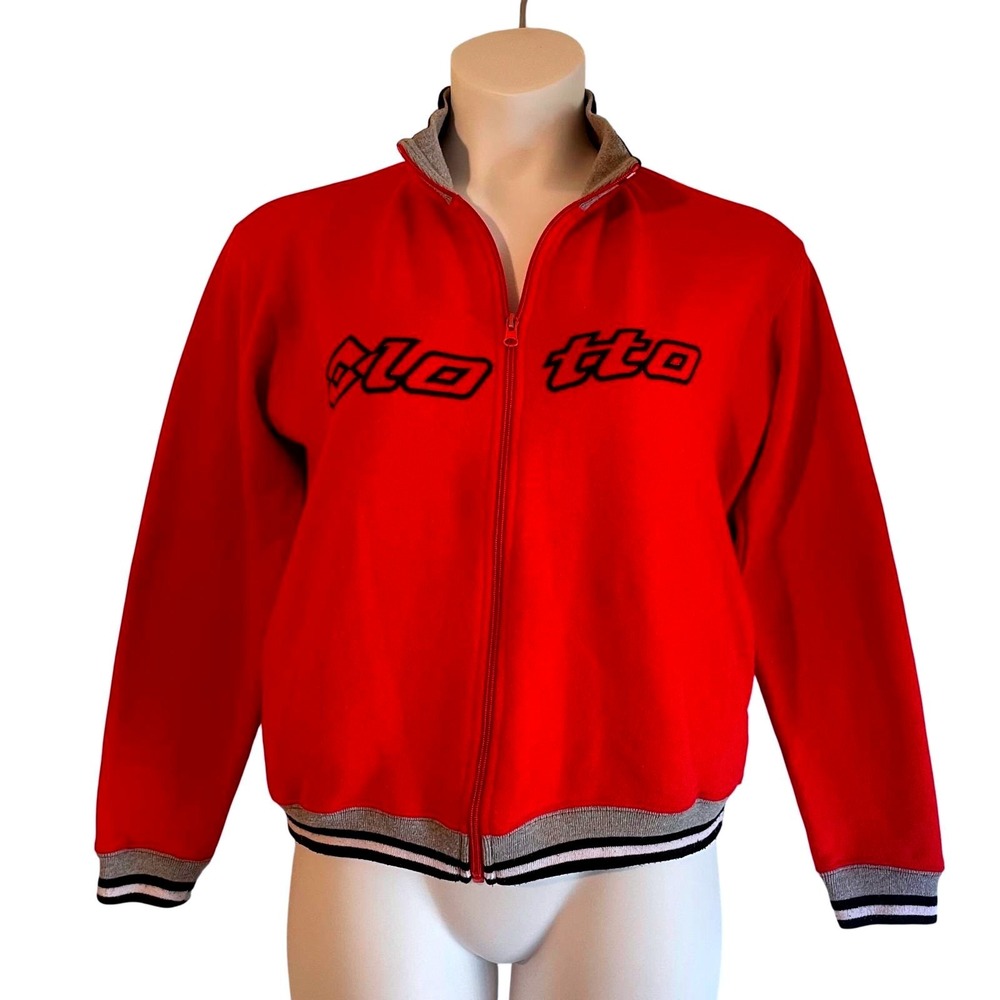 Lotto Y2K Spellout Red Knit Track Jacket M Striped Bomber Trim Blokecore Sports